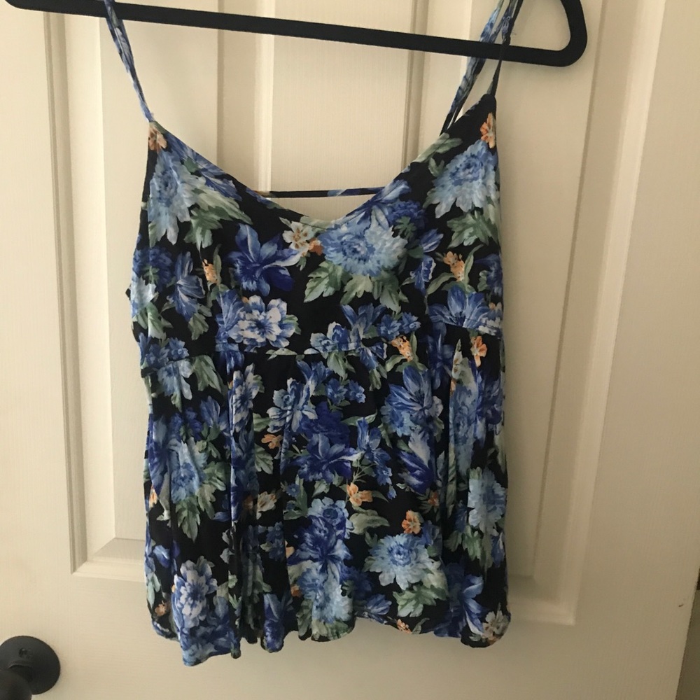 Forever 21 Floral Blue and Black Tank Top